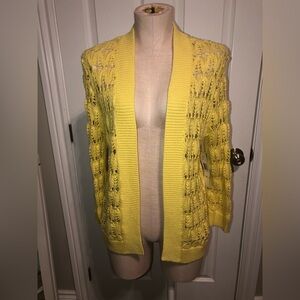 Jones New York   Yellow Open-Front Knit Cardigan Sweater - medium